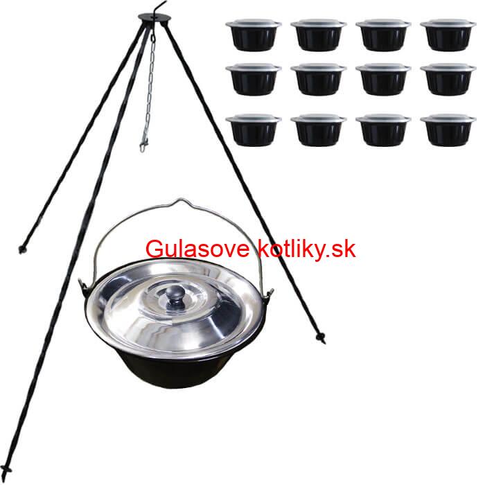 Smaltovaný kotlík 13 L + pokrievka + stojan + misky 12 ks