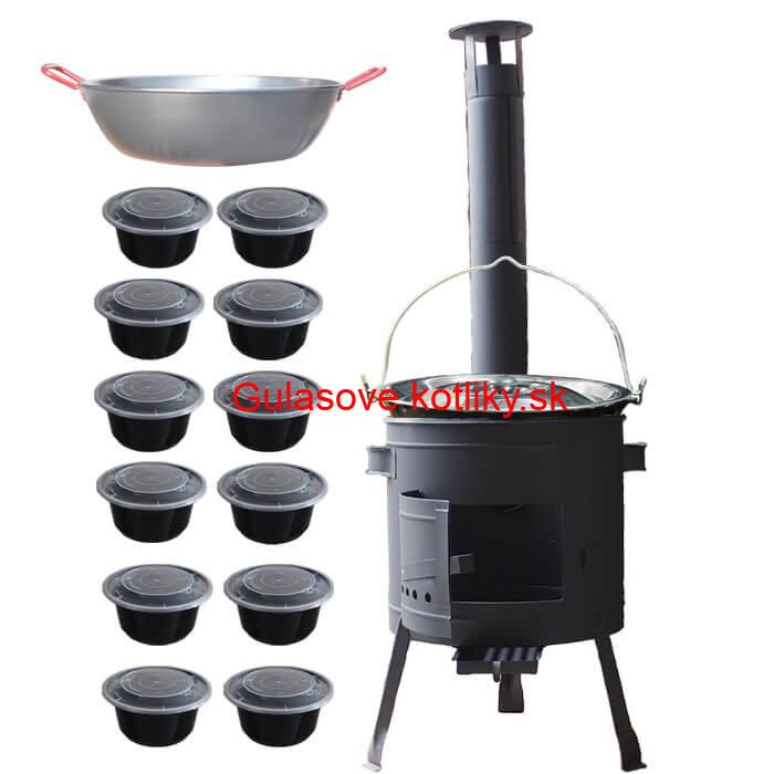 Smaltovaný kotlík 22 L + Panvica PAELLA (WOK) 45 cm + misky 12 ks + nízka kotlina 42 PLUS 600