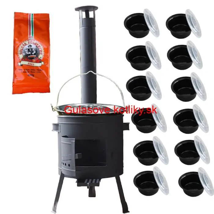 Smaltovaný kotlík 22 L (1,2 mm) + hrubostenná (1,5 mm) žiaruvzdorná kotlina BALKY STRONG 42 PLUS 600 + misky 12 ks + paprikové korenie na guláš 100 g