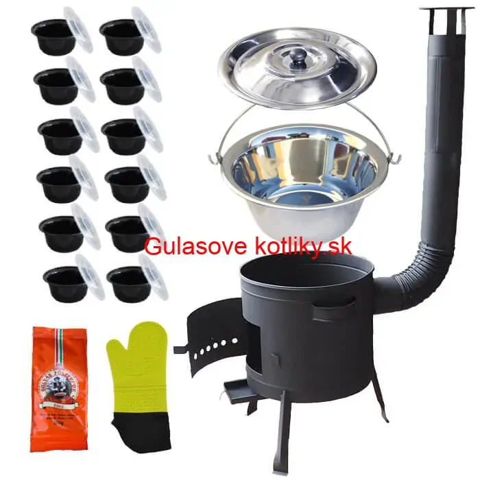 Nerezový kotlík 22 L (0,8 mm) + misky 12 ks + nízka žiaruvzdorná kotlina (1,5 mm) 42 PLUS 600