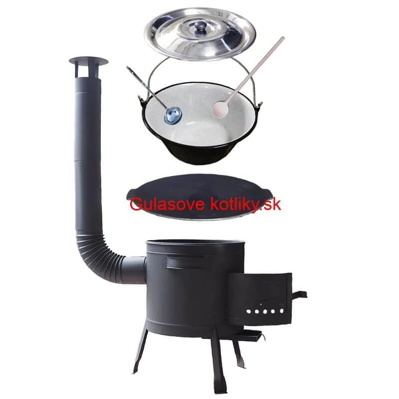 Smaltovaný kotlík 25 L + liatinová panvica 45 cm + nízka žiaruvzdorná kotlina 42 cm PLUS 600