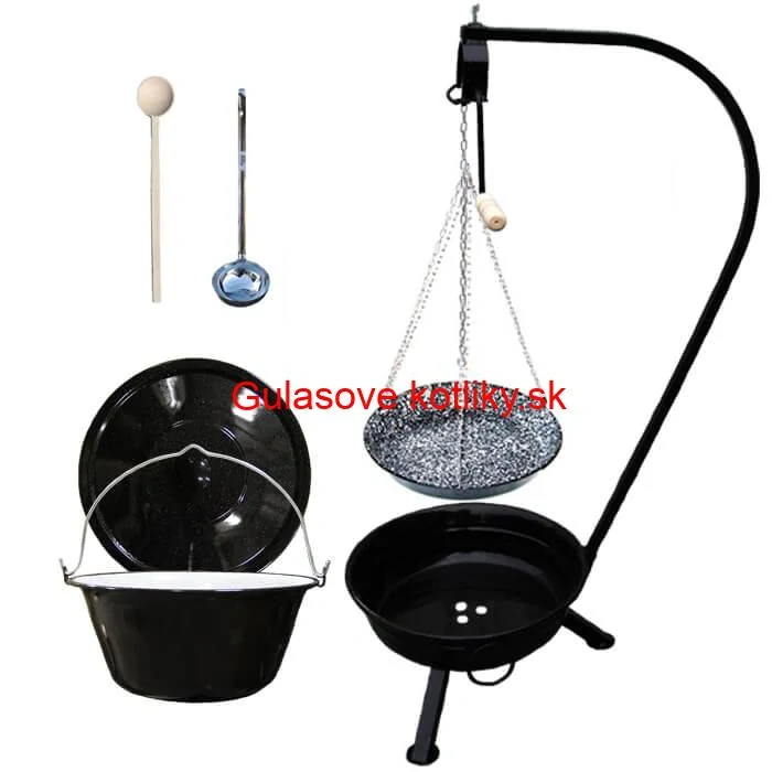 Smaltovaný kotlík 25 L (1,2 mm) + smaltovaná panvica + prenosné ohnisko