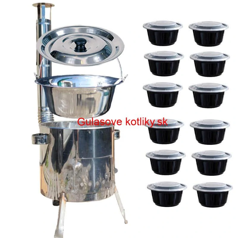 Nerezový kotlík 15 L (1,2 mm) INOX + Nerezová kotlina 36 INOX LUSTRO + misky 12 ks