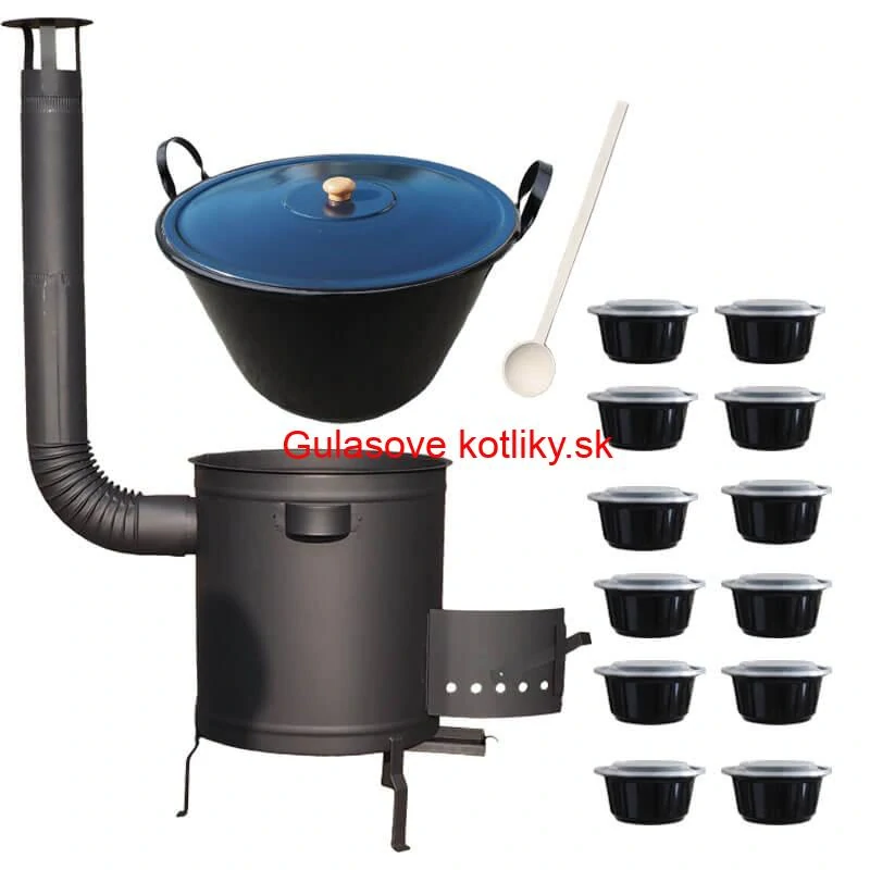 Smaltovaný kotol 70 L + hrubostenná kotlina 53 cm (2 mm) STRONG PLUS 600 + misky 12 ks