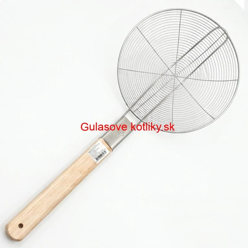Veľké nerezové sitko 22,5 cm s drevenou rukoväťou – dĺžka 56,5 cm