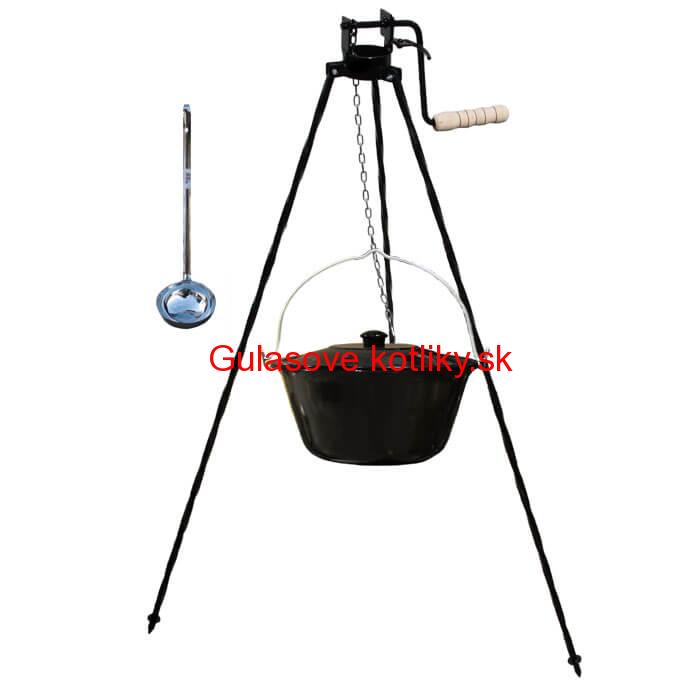 Smaltovaný kotlík 10 L + pokrievka + stojan s kladkou VAR