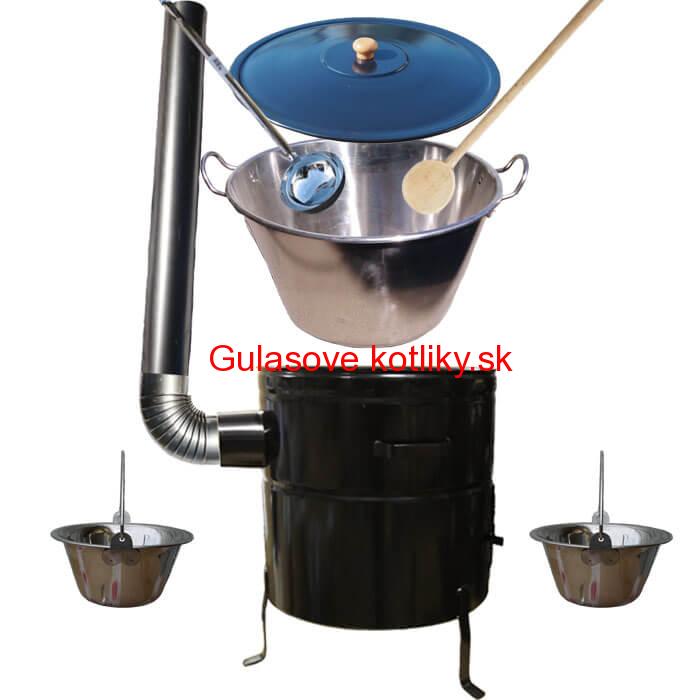 Zabíjačkový nerezový kotol 50 L, kovová kotlina 50 cm, smaltovaná pokrievka + 2 servírovacie antikorové kotlíky zdarma