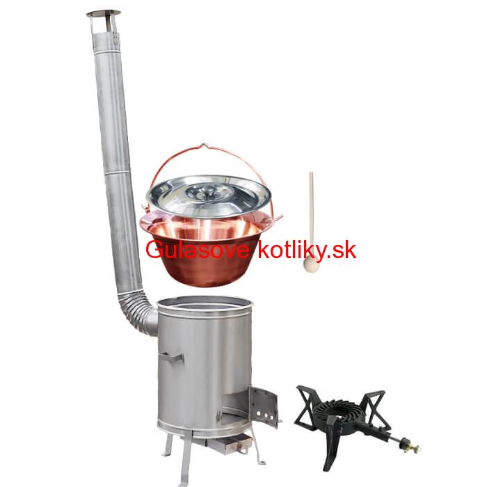 Medený kotlík 14 L (1,2 mm) + nerezová kotlina 36 cm + liatinový horák 7 kW, vareška LUX