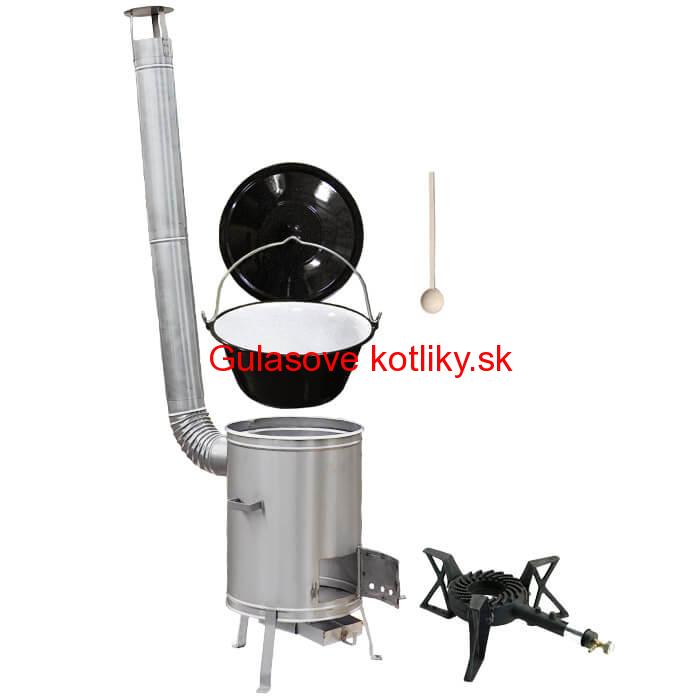 Smaltovaný kotlík 22 L (1,2 mm) + nerezová kotlina 42 cm + liatinový horák 7 kW, vareška LUX