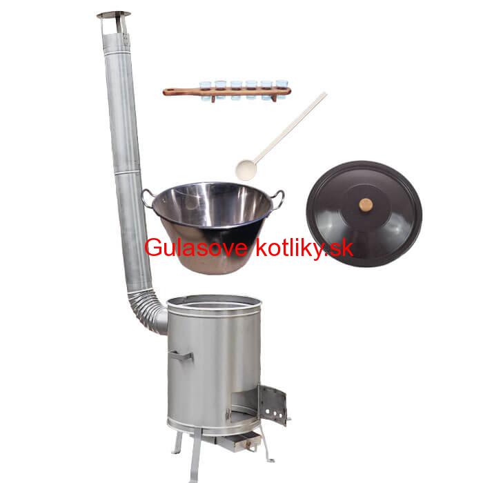Zabíjačkový nerezový kotol 60 L + nerezová kotlina 53 cm + štamperlíky