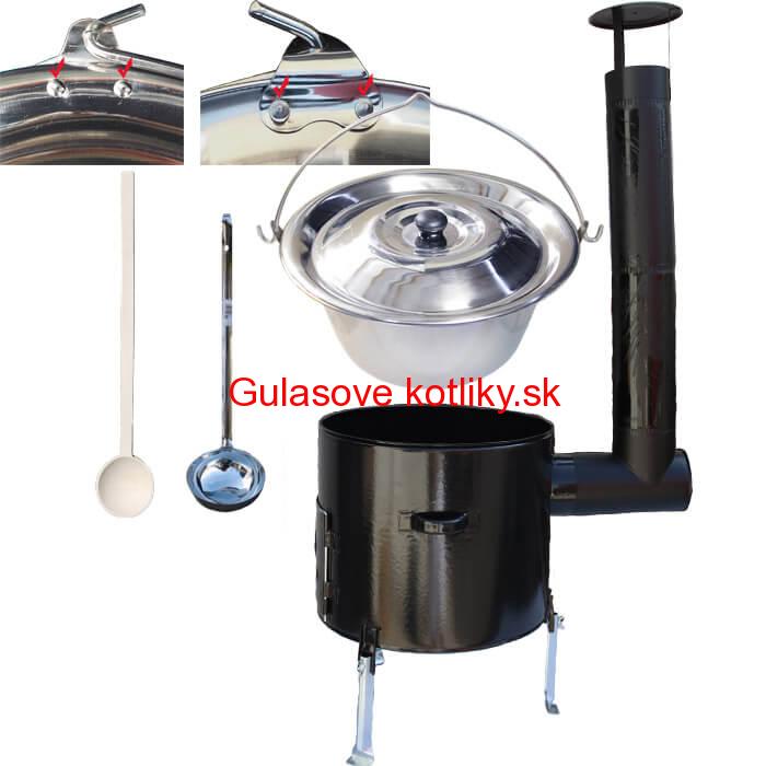 Antikorový kotlík 20 L (0,8 mm) zosilnený s nitmi + smaltovaná kotlina 42 cm + vareška a naberačka Easy party