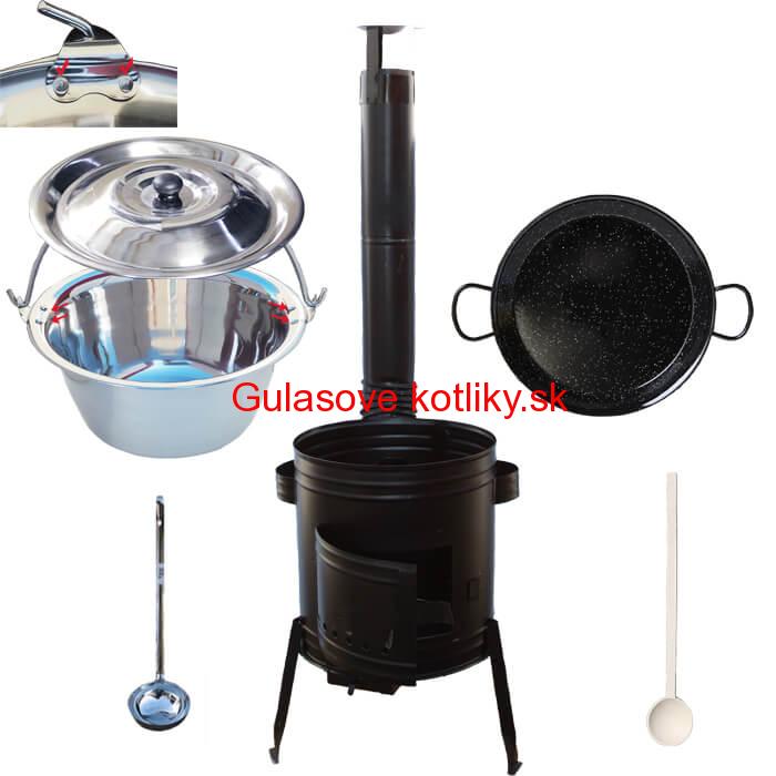 Paella smaltovaná panvica 38 cm s nerezovým kotlíkom 15 L (0,8 mm) a kotlinou