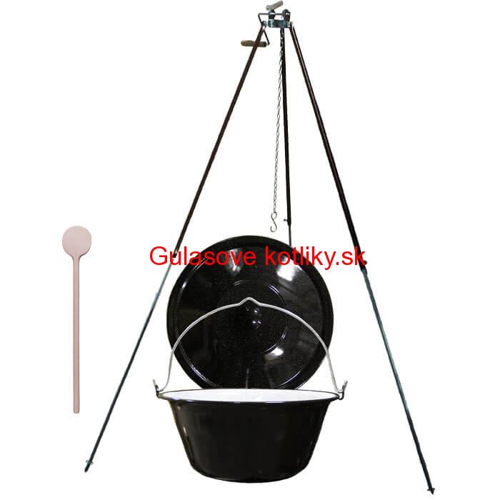 Smaltovaný kotlík 20 L (1,2 mm) + teleskopická trojnožka s poistnou kladkou + pokrievka