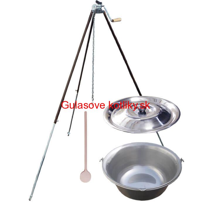 Nerezový kotlík 15 L (1,5 mm) + teleskopická trojnožka s poistnou kladkou + pokrievka
