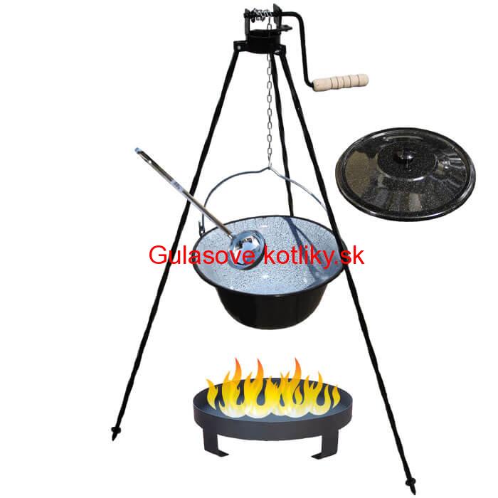 Smaltovaný kotlík 16 L (1,2 mm) + Ohnisko + stojan s kladkou VAR