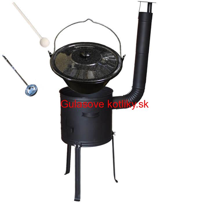 Smaltovaný kotlík 13 L (1,2 mm) + kotlina s vysokými nožičkami 36 cm, žiaruvzdorná farba Plus 700 + vareška a naberačka