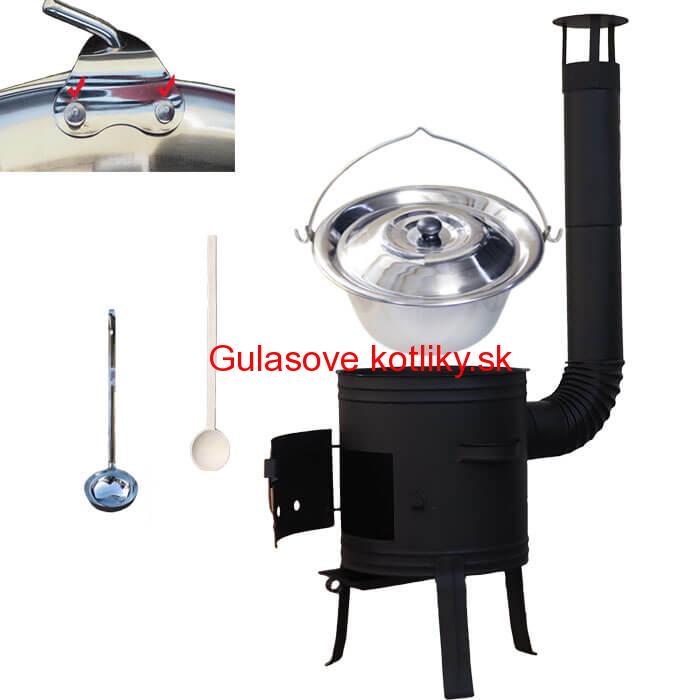 Antikorový kotlík 10 L (0,8 mm) s nitmi + nízka žiaruvzdorná kotlina 33 cm PLUS 700 + vareška a naberačka