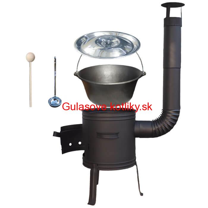 Liatinový kotlík 10 L + nízka žiaruvzdorná kotlina 33 cm PLUS 700 + vareška a naberačka