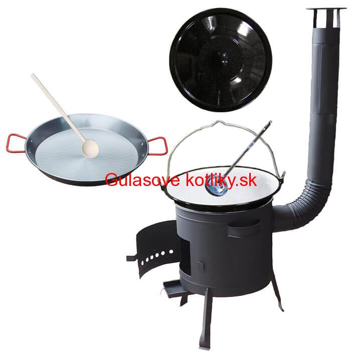 Smaltovaný kotlík 16 L + Paella oceľová panvica 42 cm + žiaruvzdorná nízka kotlina 39 PLUS 600