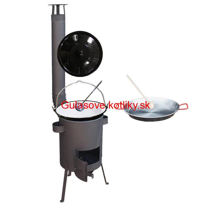 Smaltovaný kotlík 16 L + Paella oceľová panvica 42 cm + žiaruvzdorná kotlina 39 PLUS 600 s roštom na popol 4 mm