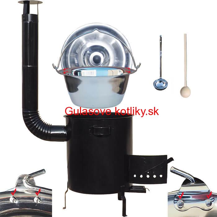 Nerezový kotlík 30 L (0,8 mm) zosilnený s nitmi + hrubostenná (1,5 mm) kovová kotlina 45 STRONG