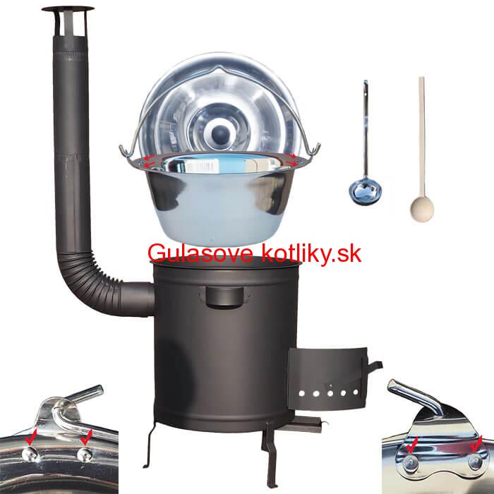 Nerezový kotlík 15 L (0,8 mm) zosilnený s nitmi + hrubostenná (1,5 mm) žiaruvzdorná kotlina 36 PLUS 600