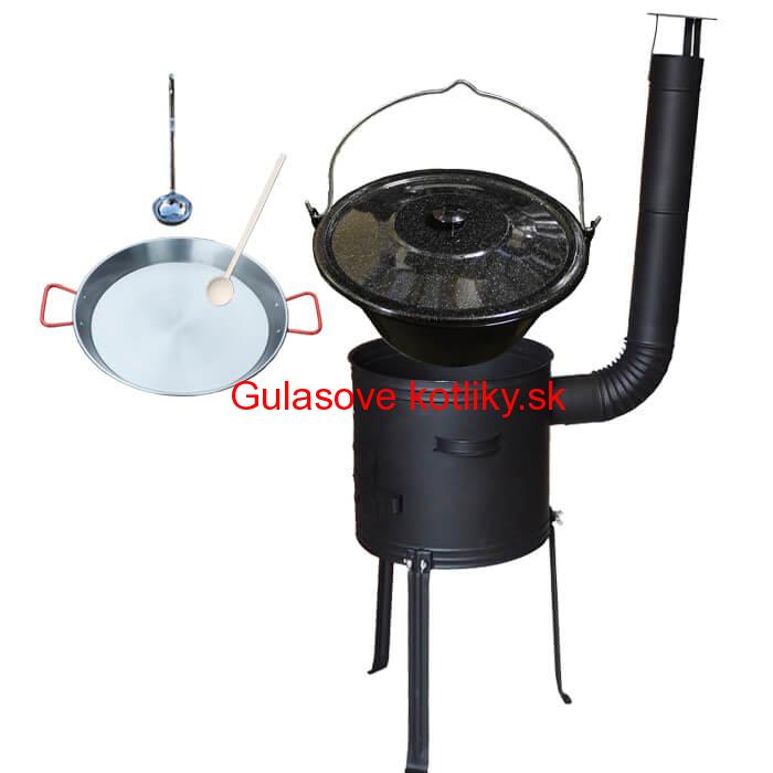 Smaltovaný kotlík 13 L (1,2 mm) + Paella panvica 38 cm + kotlina s vysokými nožičkami 36 cm, žiaruvzdorná farba Plus 700