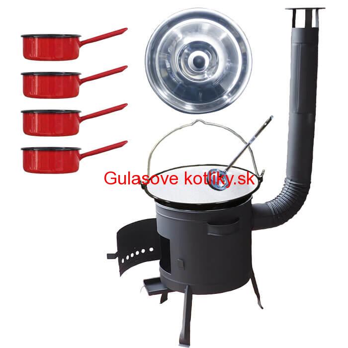Smaltovaný kotlík 16 L + smaltované rajnice 4 ks + nízka žiaruvzdorná kotlina 39 cm PLUS 600