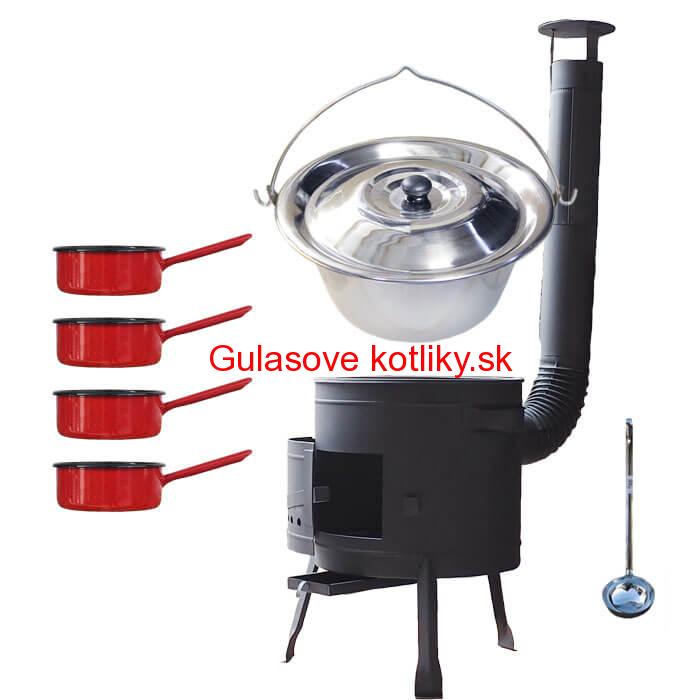Nerezový kotlík 22 L (0,8 mm) INOX + smaltované rajnice 4 ks + nízka žiaruvzdorná kotlina 42 cm PLUS 600