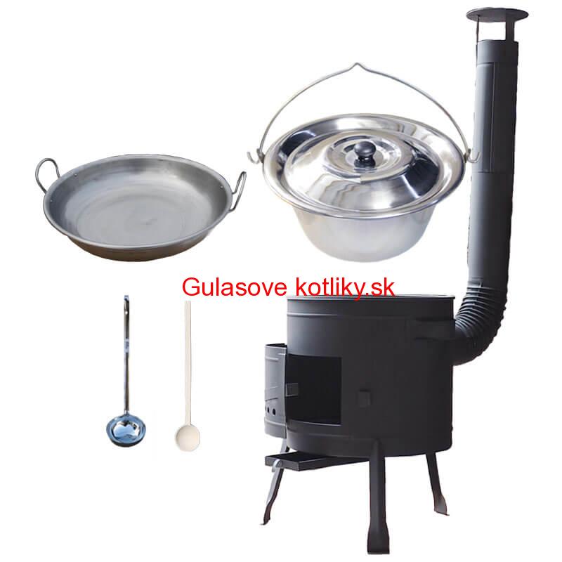 Nerezový kotlík 20 L (1,2 mm) INOX + železná panvica 46 cm WOK + nízka žiaruvzdorná kotlina 42 cm PLUS 600