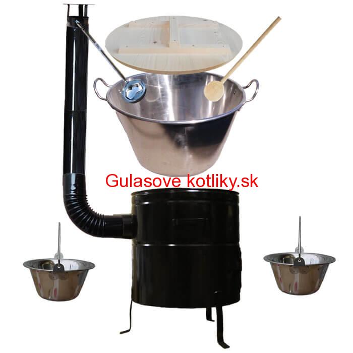 Zabíjačkový nerezový kotol 100 L, kovová kotlina 60 cm, smaltovaná pokrievka + 2 servírovacie antikorové kotlík