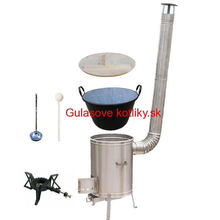 Zabíjačkový smaltovaný kotol 100 L + nerezová kotlina 60 cm + horák 7 kW + vareška a naberačka