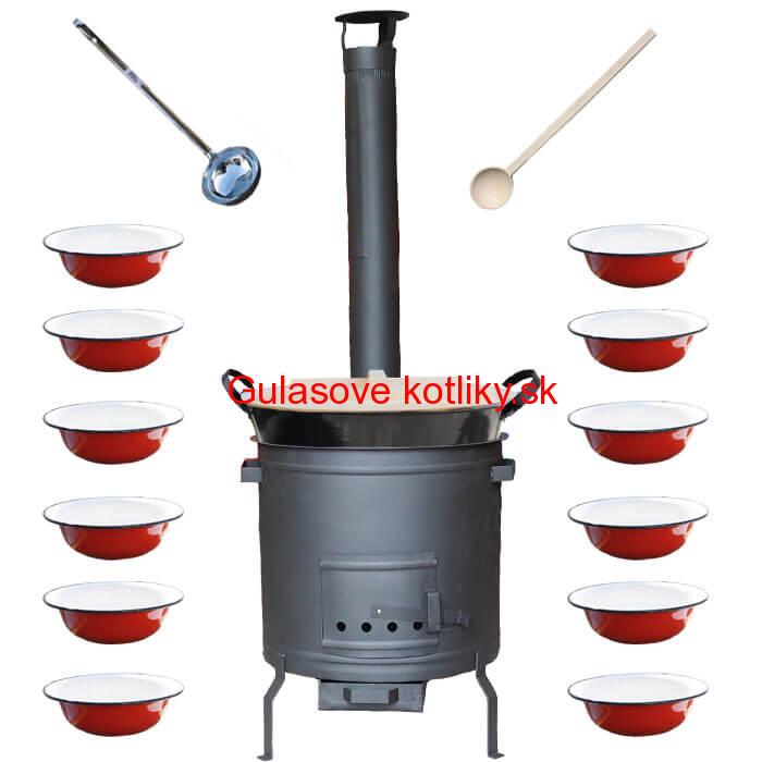 Smaltovaný kotol 100 L + smaltované taniere + vareška a naberačka PLUS 600 PLUS 600