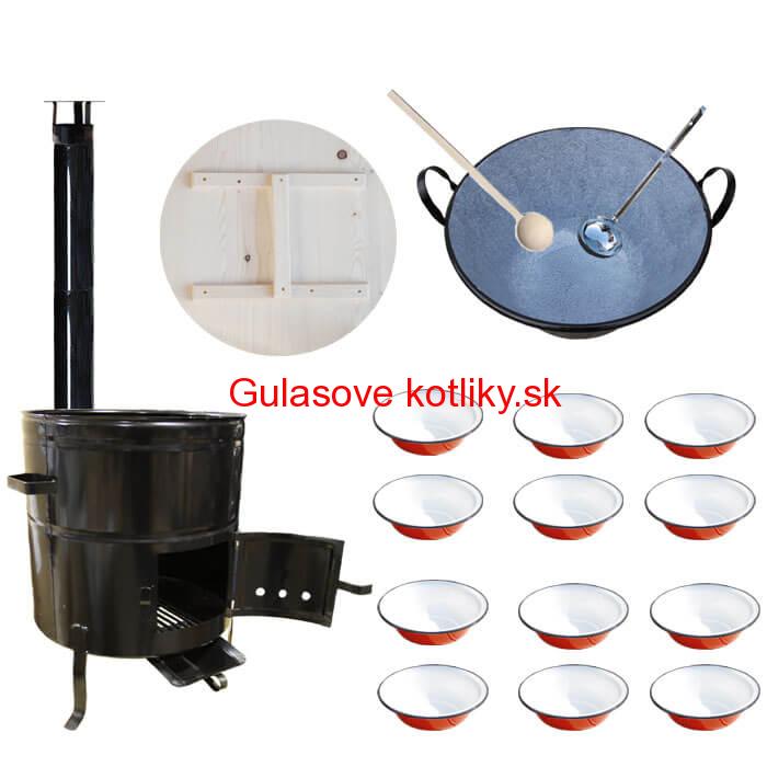 Smaltovaný kotol 100 L + smaltované taniere 12 ks + vareška a naberačka BIG PARTY