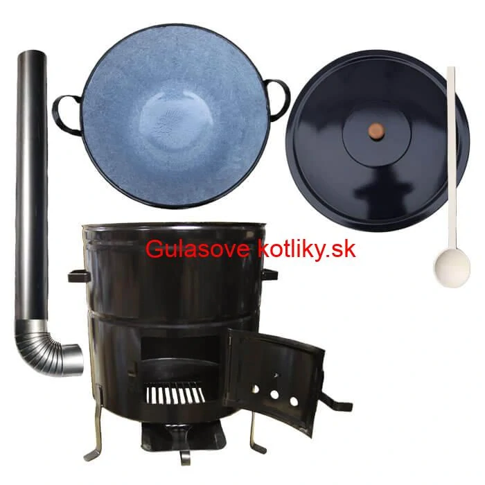 Zabíjačkový smaltovaný kotol 70 L + kovová kotlina 56 cm + dymovod