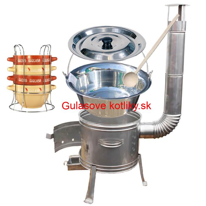 Nerezový kotlík 22 L (0,8 mm) INOX + misky na guláš 4 ks + nerezová kotlina 42 cm TOPLUX