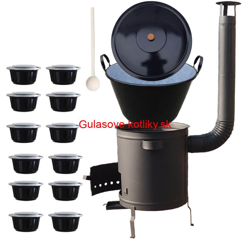 Smaltovaný kotol 70 L + hrubostenná kotlina 53 cm (1,5 mm) STRONG PLUS 600 + misky 12 ks