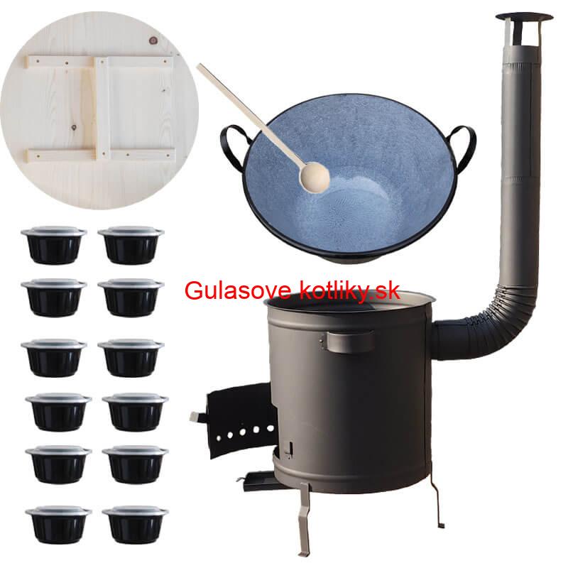 Smaltovaný kotol 100 L + hrubostenná kotlina 60 cm (1,5 mm) STRONG PLUS 600 + misky 12 ks