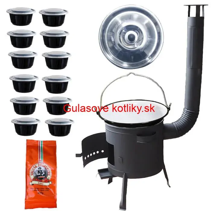 Smaltovaný kotlík 22 L (1,2 mm) + hrubostenná (1,5 mm) žiaruvzdorná kotlina BALKY STRONG 42 PLUS 600 + misky 12 ks + paprikové korenie na guláš 100 g