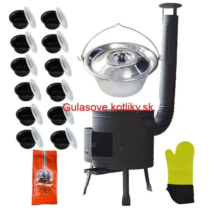 Nerezový kotlík 22 L (0,8 mm) + misky 12 ks + nízka žiaruvzdorná kotlina (1,0 mm) 42 PLUS 600