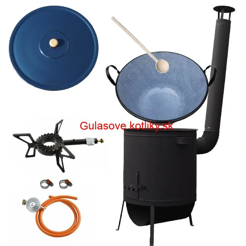 Smaltovaný kotol 60 L na zabíjačku + žiaruvzdorná kotlina 53 PLUS 600 4 MM + horák 7,5 kW + vareška