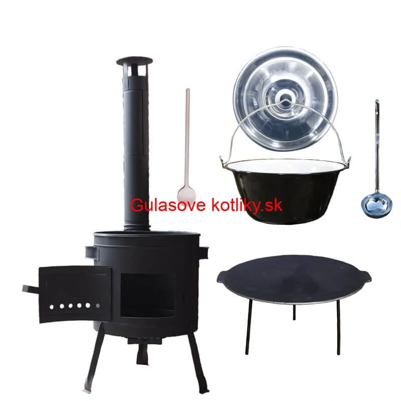 Smaltovaný kotlík 25 L + liatinová panvica 45 cm + nízka žiaruvzdorná kotlina 42 cm PLUS 600
