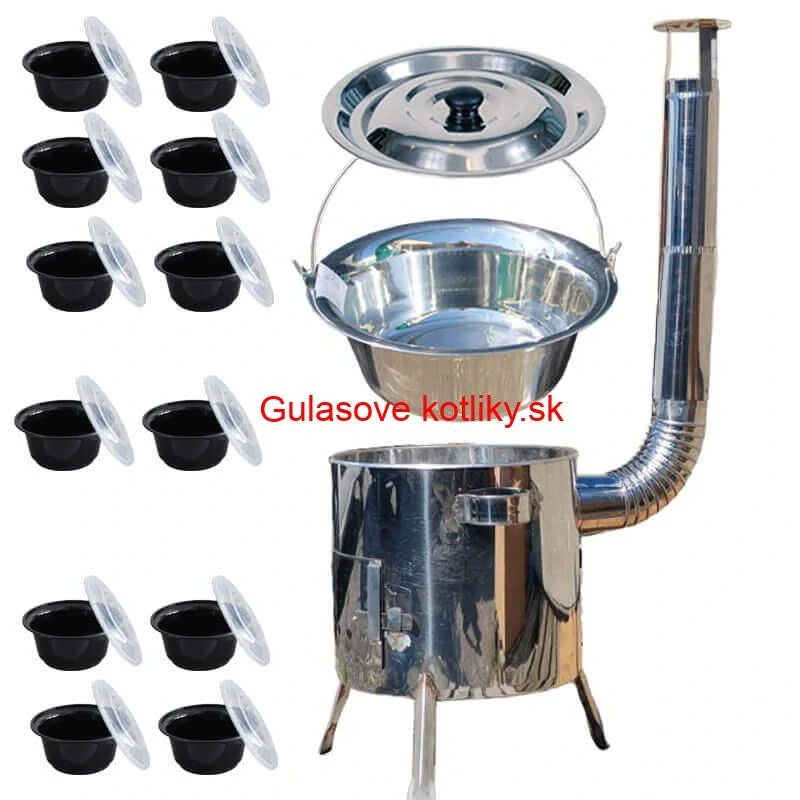 Nerezový kotlík 14 L (0,8 mm) INOX + Nerezová kotlina 36 INOX LUSTRO + misky 12 ks