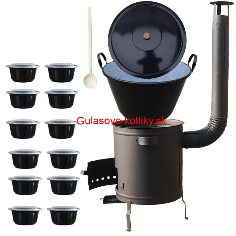 Smaltovaný kotol 70 L + hrubostenná kotlina 53 cm (2 mm) STRONG PLUS 600 + misky 12 ks