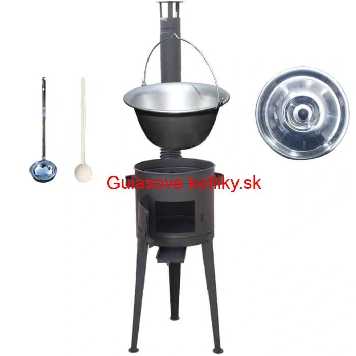 Nerezový kotlík 30 L (1,5 mm) + vysoká žiaruvzdorná kotlina (2,0 mm) HODO 47 cm PLUS 600 + vareška + naberačka