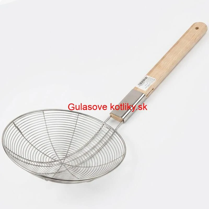 Veľké nerezové sitko 22,5 cm s drevenou rukoväťou – dĺžka 56,5 cm