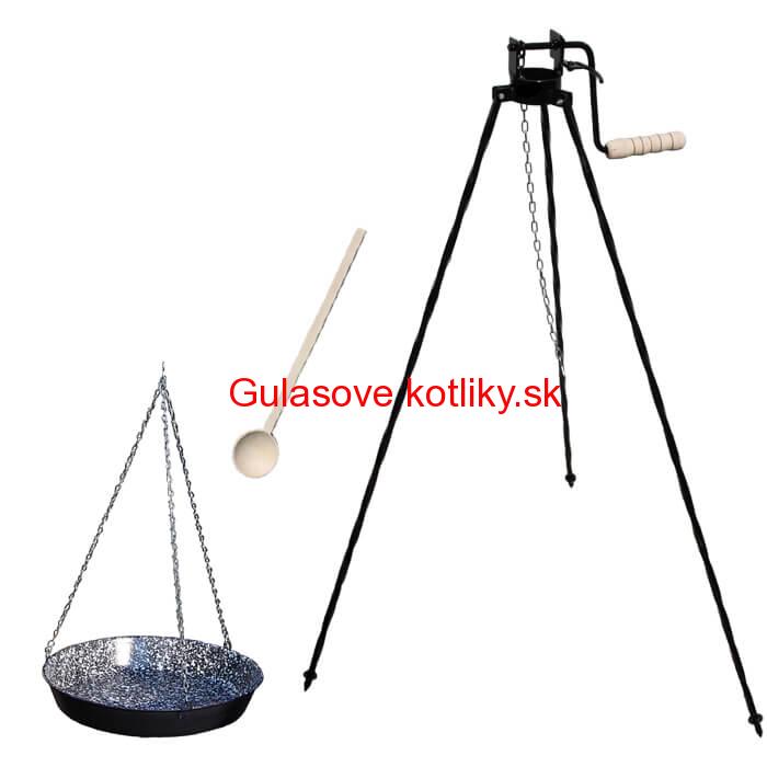 Smaltovaná panvica s retiazkou 42 cm + trojnožka s poistnou kladkou a vareška GRILL