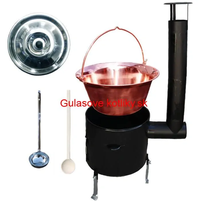 Medený kotlik 20 L (1,2 mm) + smaltovaná kotlina 39 cm + vareška a naberačka Easy party