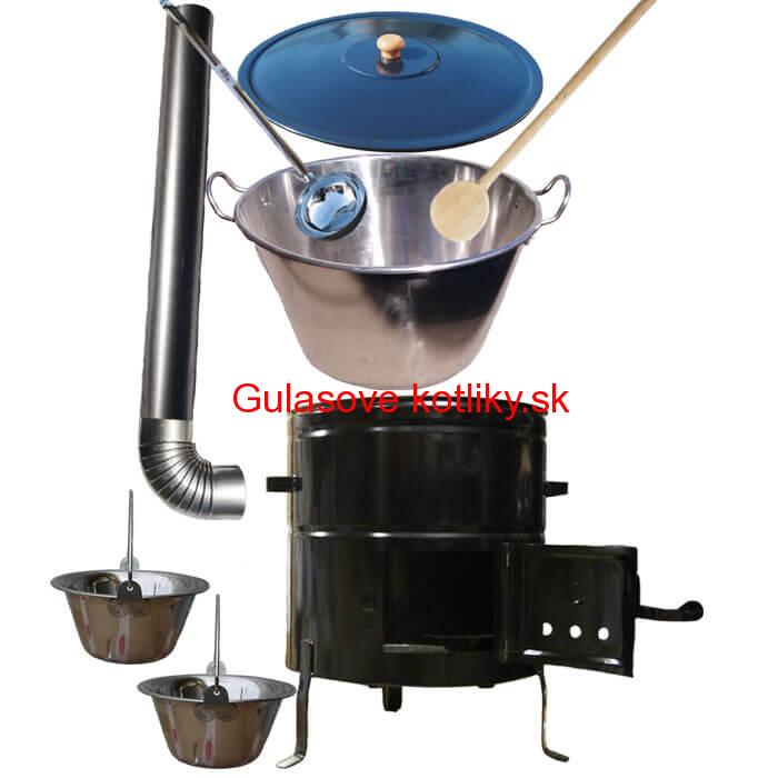 Zabíjačkový nerezový kotol 80 L, kovová kotlina 58 cm, smaltovaná pokrievka + 2 servírovacie antikorové kotlíky zdarma