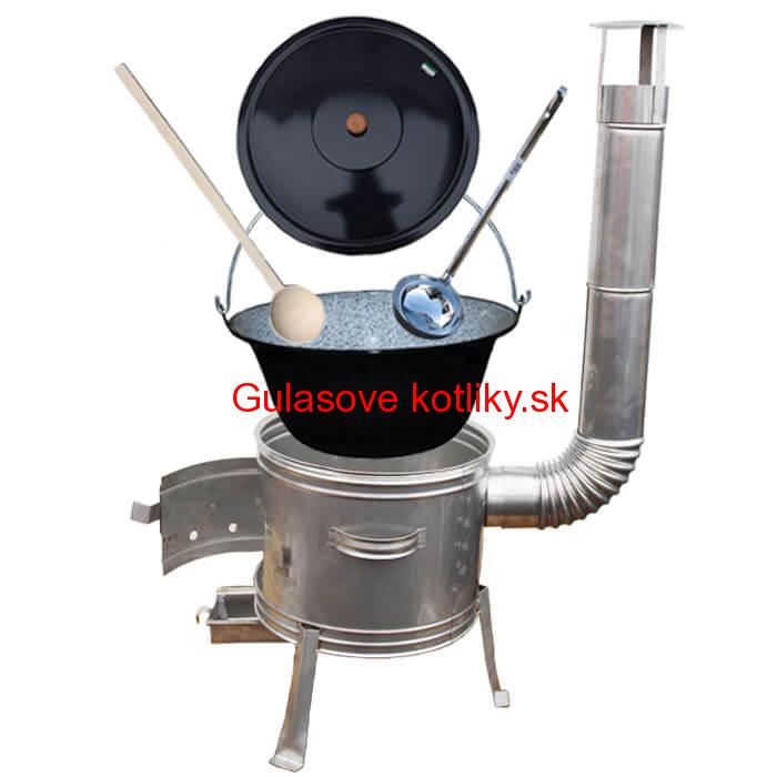 Smaltovaný kotlík 16 L (1,2 mm) + nerezová kotlina 39 cm + vareška a naberačka TOPLUX